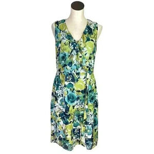 Pendleton Midi Dress Women 6 Blue Floral Silk Ruffle Sleeveless V Neck Sheath